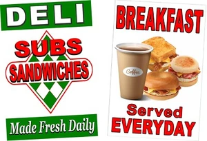 Deli Subs Breakfast advertising poster signs 2 poster sign bundle 24"x36" - Picture 1 of 4
