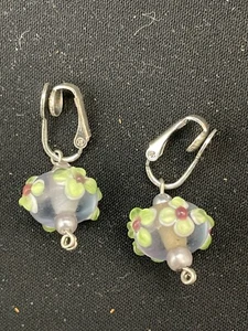 Orecchini Vintage Fusi Arte Vetro Perline Clip, Pendenti - Foto 1 di 3