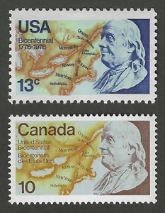 BENJAMIN FRANKLIN - SELLOS POSTALES DE ESTADOS UNIDOS Y CANADÁ - EDICIÓN CONJUNTA 1976 - COMO NUEVO - Imagen 1 de 1