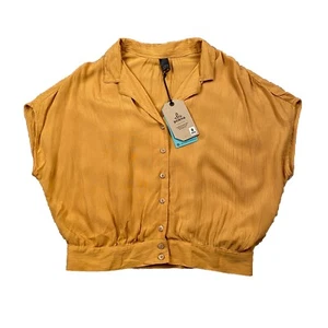 NWT Prana Blouse Womens S Yellow Permilia Top Relaxed Cinched Dolman Sleeves - Picture 1 of 11
