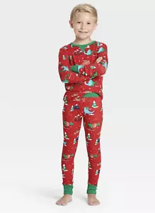 New Holiday Dino Print Matching Family Pajama Set Wondershop Red Kids Size 4 - Picture 1 of 3