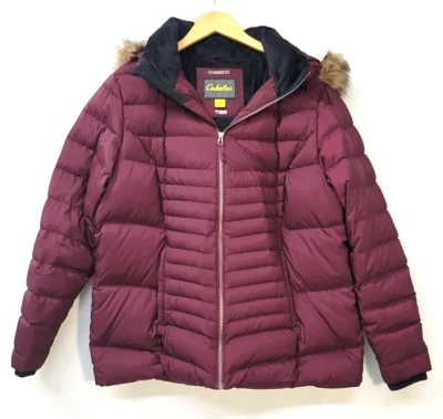 CABELA'S Women’s 2XL 650 Goose Down Puffer Jacket Removable Hood Faux Fur - Image 1 of 4