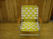 Vintage Aluminum Folding Chair Beach Lawn Patio Outdoor Web Strap Yellow & White