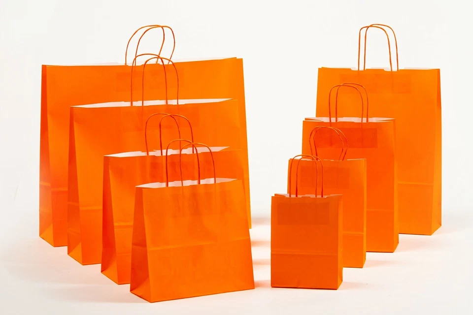 Papiertragetaschen orange Kordel Papiertüten verschiedene Größen Tüte  - Bild 1 von 1