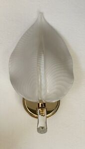 Vintage Murano Art Glass Leaf Form Wall Sconce Brass White Franco Luce