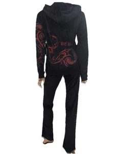 BCBG Maxazria Y2K Sport velvet TrackSuit Rhinestones Red Bling S Blk Vintage NWT - Picture 1 of 24