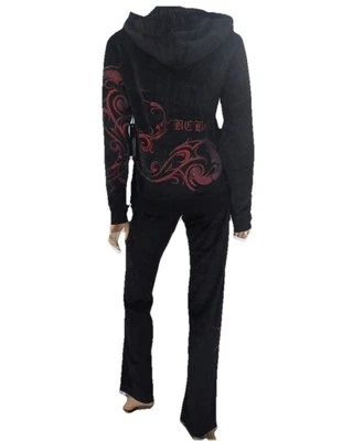 BCBG Max Azria Y2K Velour Set New Rare Bling Tracksuit L Black Vintage Casual - Image 1 of 4