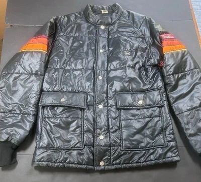 Vintage Simpson Racing Jacket Mens Large Black Puffer Race Stripe 80s USA MADE - Image 1 of 4