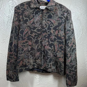 Giancarto Ferrari Black Paisley Metallic Vintage Zippered Collared Jacket Size 4 - Picture 1 of 5