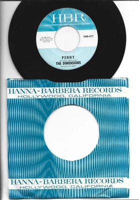 GARAGE PUNK FUZZ 45 - DIMENSIONS - PENNY - MENTIONS the BEATLES - HEAR  1966 HBR - Image 1 of 2
