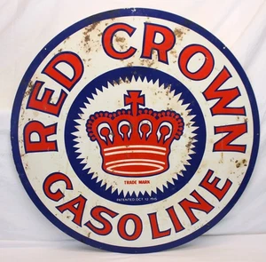 💥RED CROWN BENZIN 25" rundes WERBESCHILD Emaille Farbe Gas Öl 💥 - Bild 1 von 6