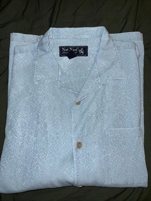 Camisa Nat Nast Para Hombre Azul Manga Corta Abotonada 70% Seda XL Vestido Causal Cómodo Foto 1 de 4