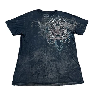 Vintage Y2K Xavier Affliction Style AOP T-Shirt Flügel schwarz Grunge Perlen XL - Bild 1 von 8