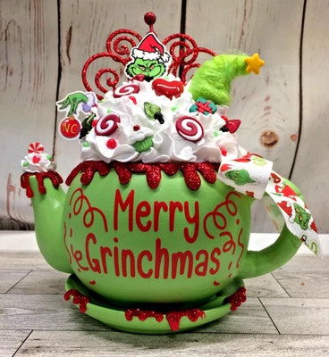 The Mean One MR. GRINCH Navidad Falsa Hornear Crema Batida Tetera Bandeja Decoración Foto 1 de 4