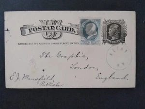 New York: Altay 1880 (circa) Uprated Postal Card to England, DPO Schuyler Co - Bild 1 von 2
