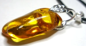 Genuine Baltic Amber Pendant - Necklace - honey color + cord - Picture 1 of 9
