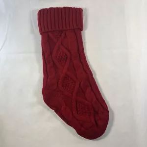 Red 19" Cable Knitted Christmas Holiday Stocking with Knitted Hanger, Lined - Picture 1 of 6