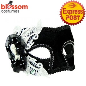 AS437 Black Lace Masquerade Eye Mask Venetian Mardi Gras Burlesque Showgirl - Picture 1 of 2