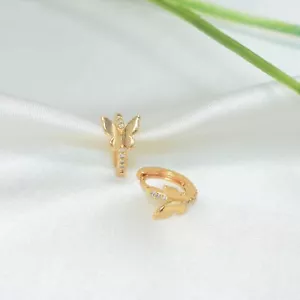 Gold Filled Butterfly Huggie Earrings, Dainty Hoops, CZ Earrings, For her, Women - Picture 1 of 8