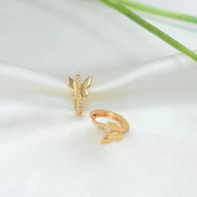 Gold Filled Butterfly Huggie Earrings, Dainty Hoops, CZ Earrings, For her, Women - Image 1 of 4