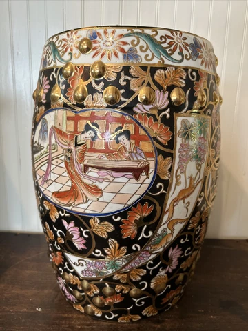 Antique Vintage Chinese Ceramic Garden Stool Qianlong Japanese Theme Imari Cover