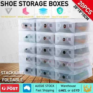20x Clear Shoe Storage Transparent Box Foldable Stackable Plastic Boxes Organize - Picture 1 of 12