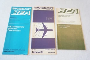 1970 Swissair BEA Airline Aviation Timetable Schedule x3 - Picture 1 of 7