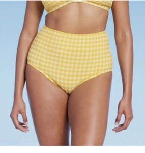 Textured Gingham High Waist Full Coverage Bikini Bottom - Kona Sol SMALL A-44 - Picture 1 of 1