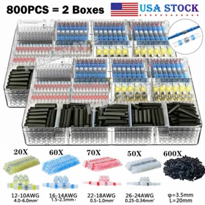 800PCS Waterproof Solder Seal Heat Shrink Wire Butt Terminal Connectors Kit Set - Picture 1 of 14