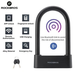ROCKBROS Smart Bike Lock Fingerprint APP Bluetooth Unlock Motor Bicycle U-Lock - Picture 1 of 7