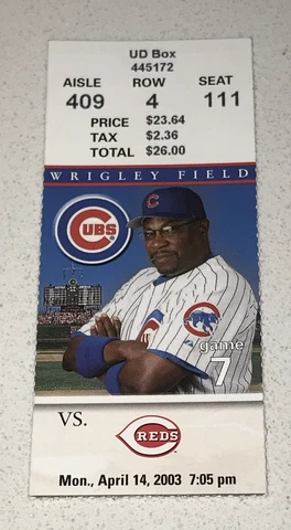 4/14/03 Cincinnati Reds Chicago Cubs Game Used Ripped Wrigley MLB Ticket Stub Cover