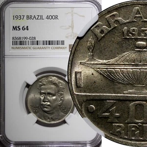 BRAZIL Oswaldo Cruz Copper-Nickel 1937 400 Reis NGC MS64 KM# 539 (028) - Picture 1 of 5