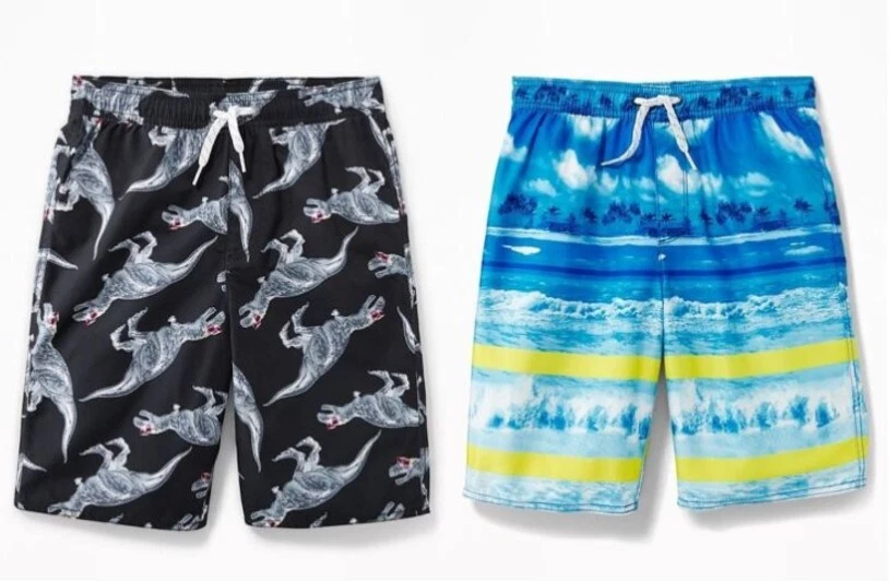 New Old Navy Boys Black Dinosaur Blue Beach Graphic Print UPF 50+ Swim Trunk 8 - Image 1 of 1