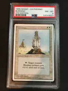 1995 Magic The Gathering 4th Edition - Blessing - Enchant Creature - MTG - PSA 8 - Picture 1 of 10