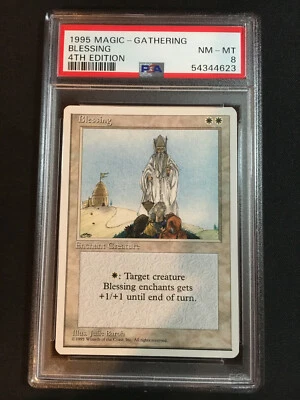 1995 Magic The Gathering 4th Edition - Blessing - Enchant Creature - MTG - PSA 8 - Image 1 of 4
