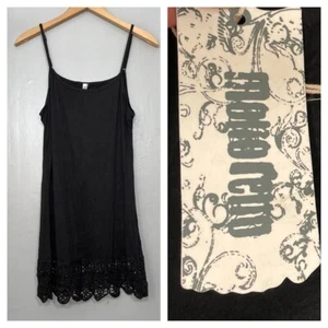 Abito nero scuro romantico taglia small uncinetto pizzo orlato cami slip capriccioso - Foto 1 di 14