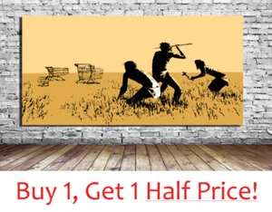 BANKSY TROLLEY HUNTERS CANVAS ART PRINT SEPIA : Street Artwork *VARIOUS SIZES* - Picture 1 of 4