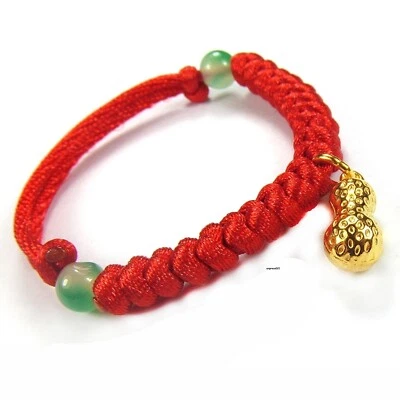 Pure 999 24k Yellow Gold Peanut Women Red Cord String Braided Bracelet 0.6-0.7g - Image 1 of 4