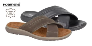 Roamers M543 Men's Leather Crossover Comfy Sturdy Padded Open Toe Mule Sandals - Picture 1 of 8