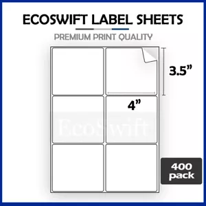 (2400) 4 x 3 1/3 EcoSwift Laser/Ink Address Shipping Adhesive Labels 6/sheet - Picture 1 of 5