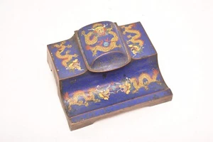 Antike CHINESISCHE blaue Cloisonne Emaille Klapp TINTENFASS Schatulle mit DRACHEN Motiv - Bild 1 von 11