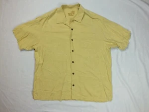 Tommy Bahama Mens XL Yellow Textured Floral Design Silk Button Up Camp Shirt - Picture 1 of 4
