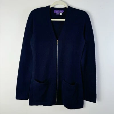 Cárdigan Suéter Ralph Lauren Etiqueta Púrpura Azul Marino Cachemira Pequeño Preppy Lujo Foto 1 de 4