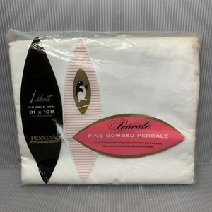 Penney's Vintage Fine Combed 100% Cotton Percale Double Flat Sheet White New NOS - Picture 1 of 10