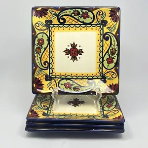 Korsika Zuhause Salatteller KRONENSCHMUCK quadratisch Blumen Paisley gelbe Bänder 8 1/2 - Bild 1 von 8