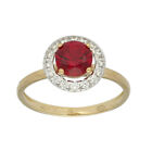 9ct yellow Gold red ruby and created diamond Round Cut ringsize L Free postage