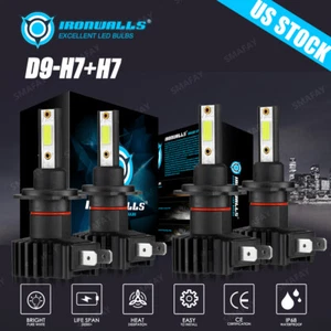IRONWALLS H7+H7 COB LED Headlight Bulbs Kit High Low Beam 6000K 4400W 660000LM - Foto 1 di 14