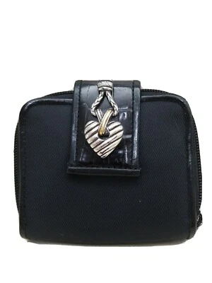 BRIGHTON Black Croc  Leather and Nylon Zip Around Coin Wallet EUC - Imagem 1 de 4