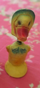 Adorable Vintage Chalkware Easter DUCK w Hat! Spring Neck Bobblehead~4.5" Yellow - Picture 1 of 10