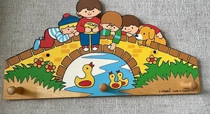 Vintage Simplex Children’s Wood Peg Hanger Made In Holland Ducks Under Bridge - Picture 1 of 2
